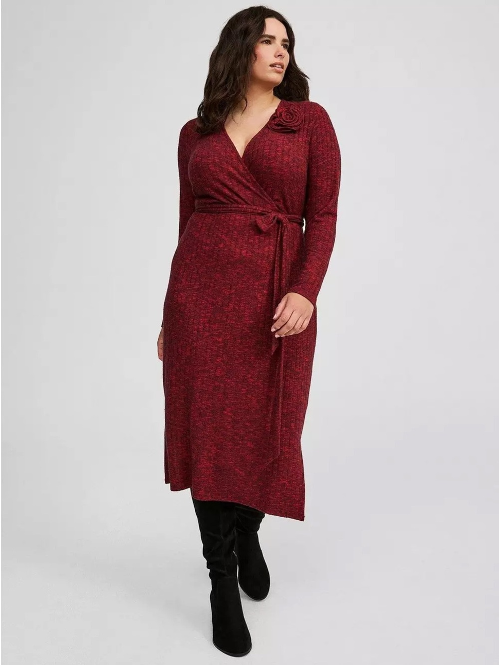 TORRID Wrap Midi Surplice Dress in Deep Red